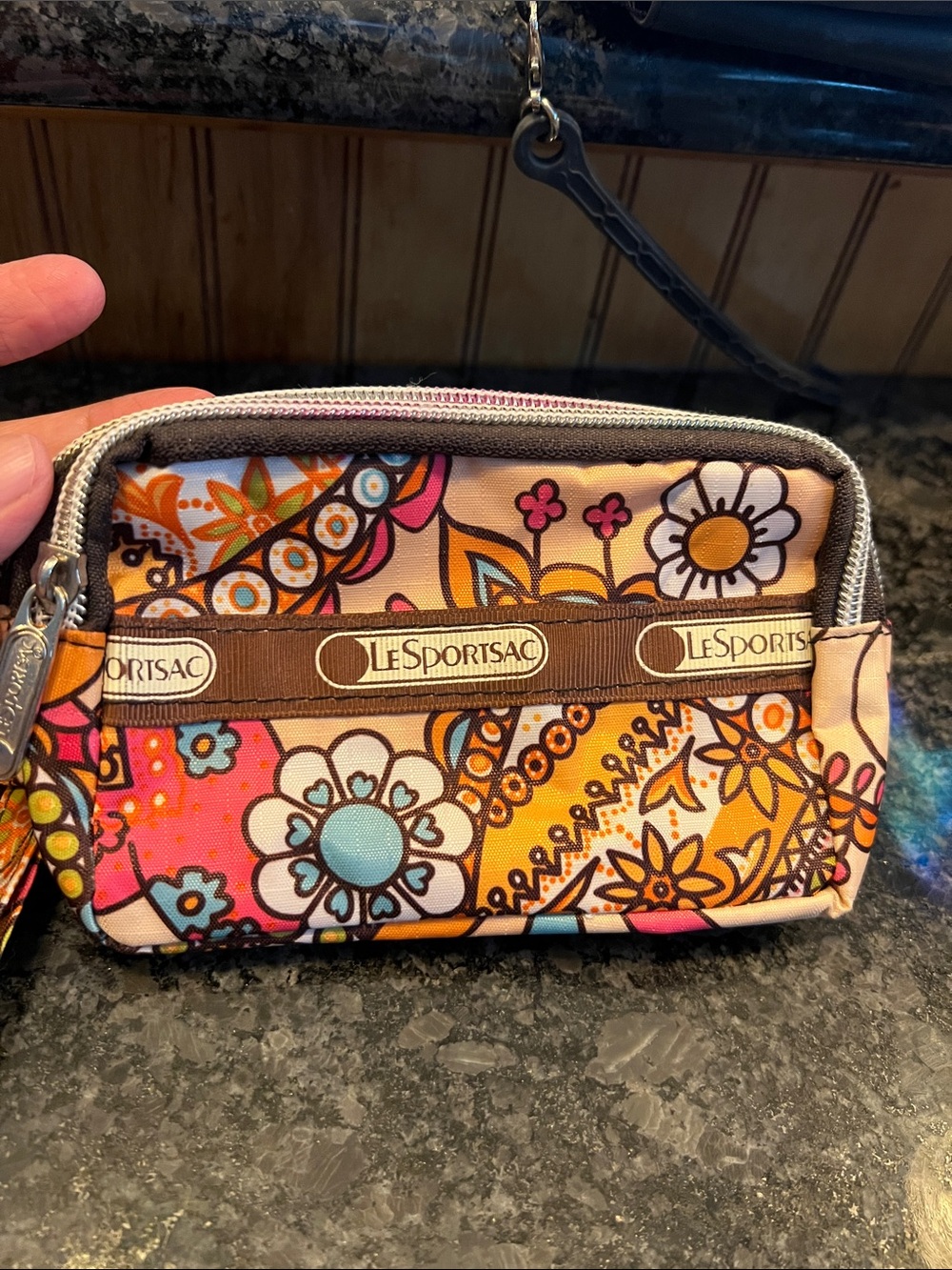 LeSportsac Pink Orange Floral Paisley Wristlet Pouch
